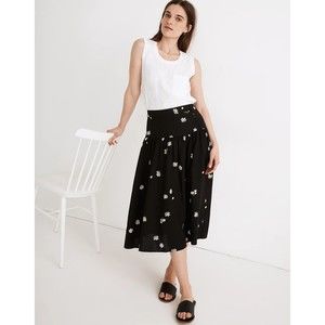 Madewell Linen Blend Buttoned Yoke Midi Skirt Size 4 Lazy Daisies NWT B68